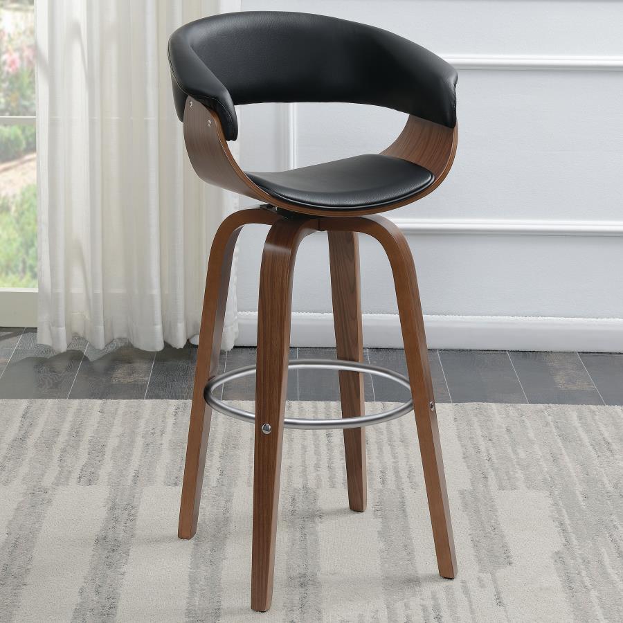 Zion Upholstered Swivel Bar Stool - Walnut and Black