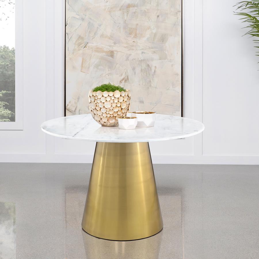 Ambrose Round 50-inch Marble Top Dining Table - Brushed Gold