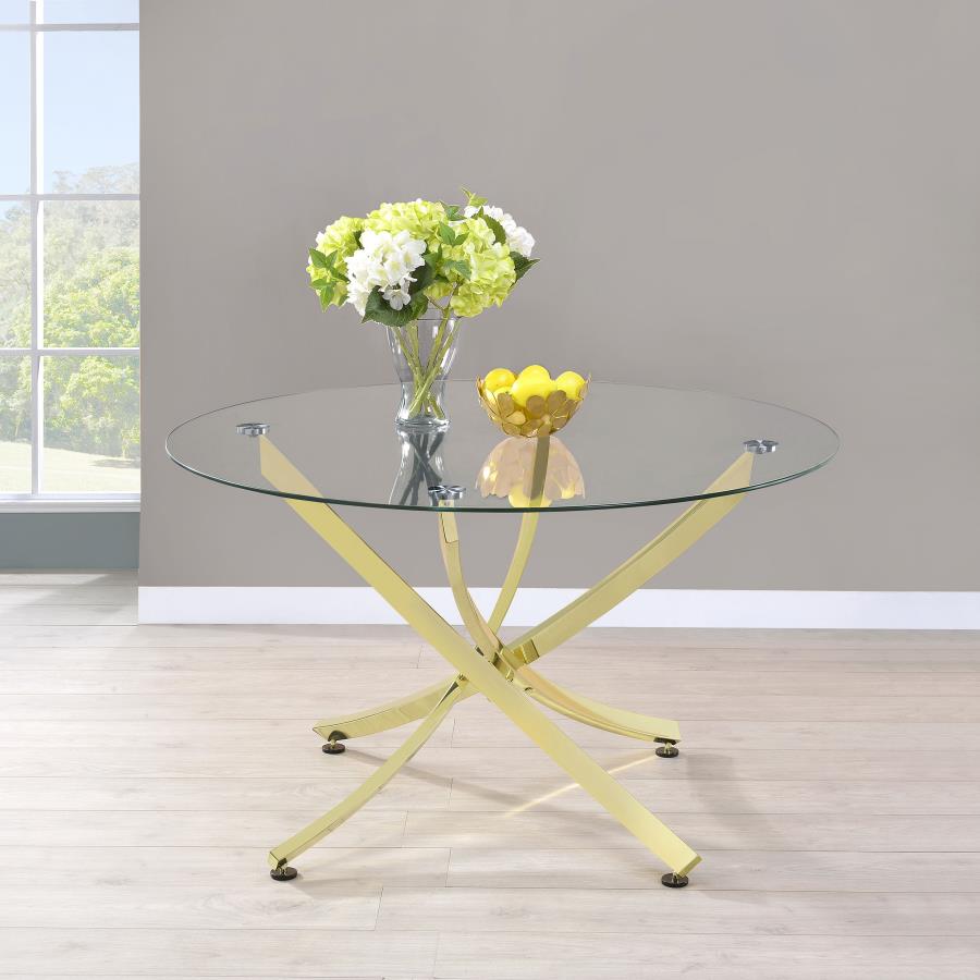 Beckham Round 46-inch Glass Top Dining Table - Brass