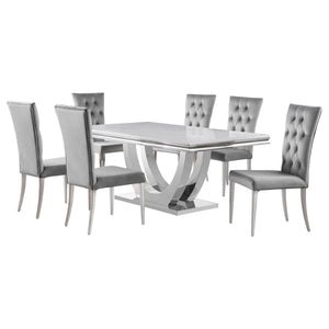 Kerwin 7-piece Rectangular Dining Table Set - Grey and Chrome