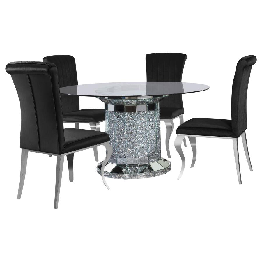 Ellie 5-piece Mirrored Pedestal Dining Table Set - Black