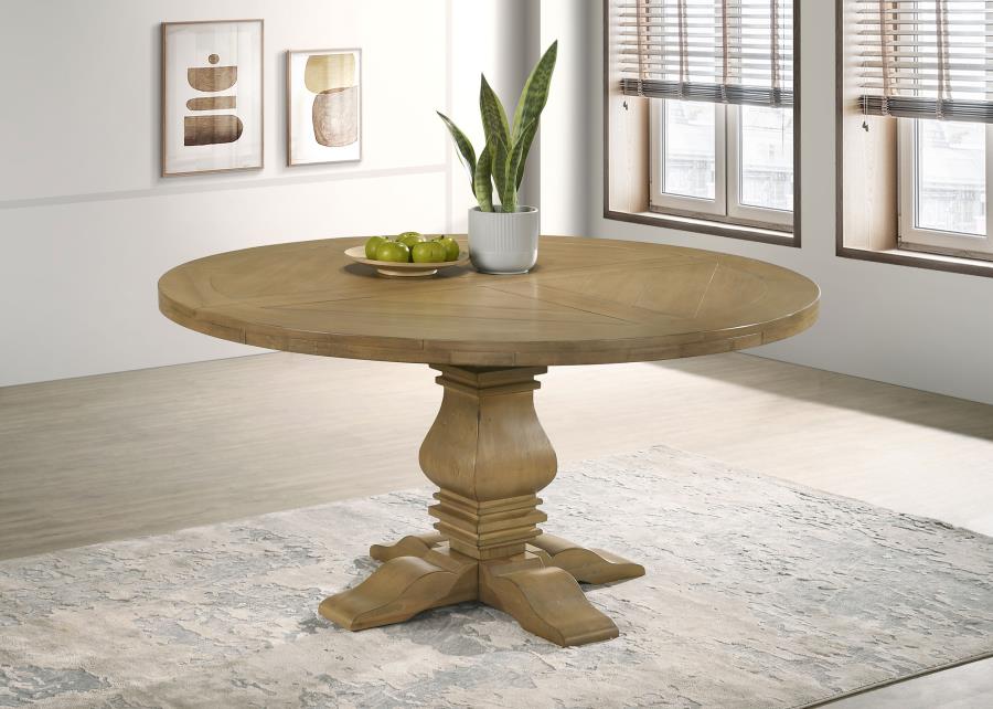 Florence Round 60-inch Wood Dining Table - Rustic Honey