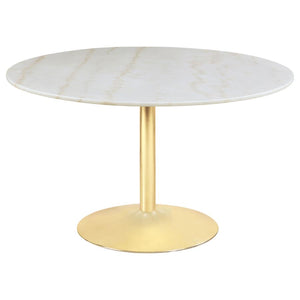 Kella 5-piece Round Marble Top Dining Set - White & Gold