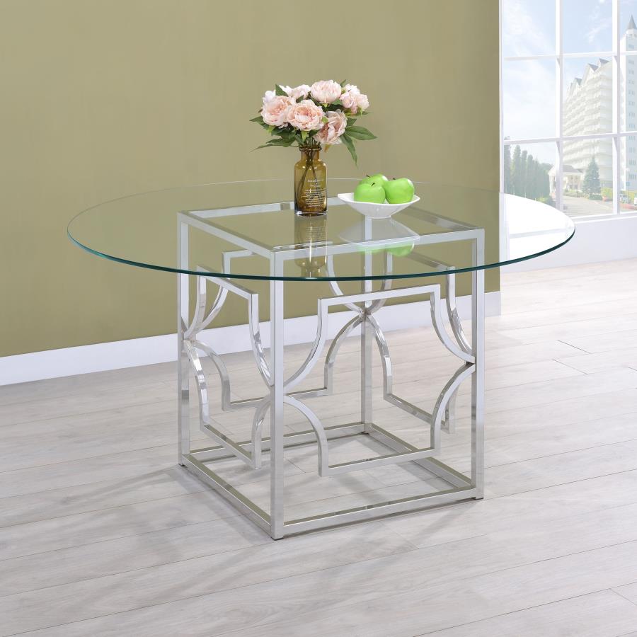 Starlight Round 54-inch Glass Top Metal Dining Table - Chrome