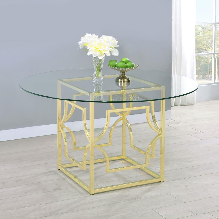 Starlight Round 54-inch Glass Top Metal Dining Table - Brass