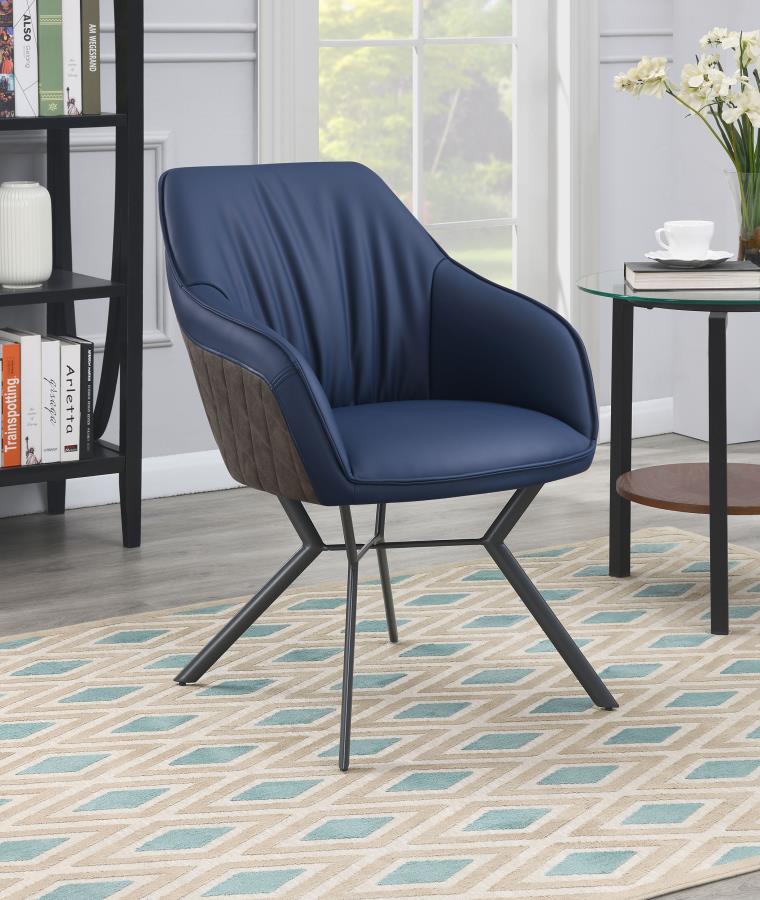 Mayer Upholstered Dining Arm Chair - Blue and Brown (Set of 2)