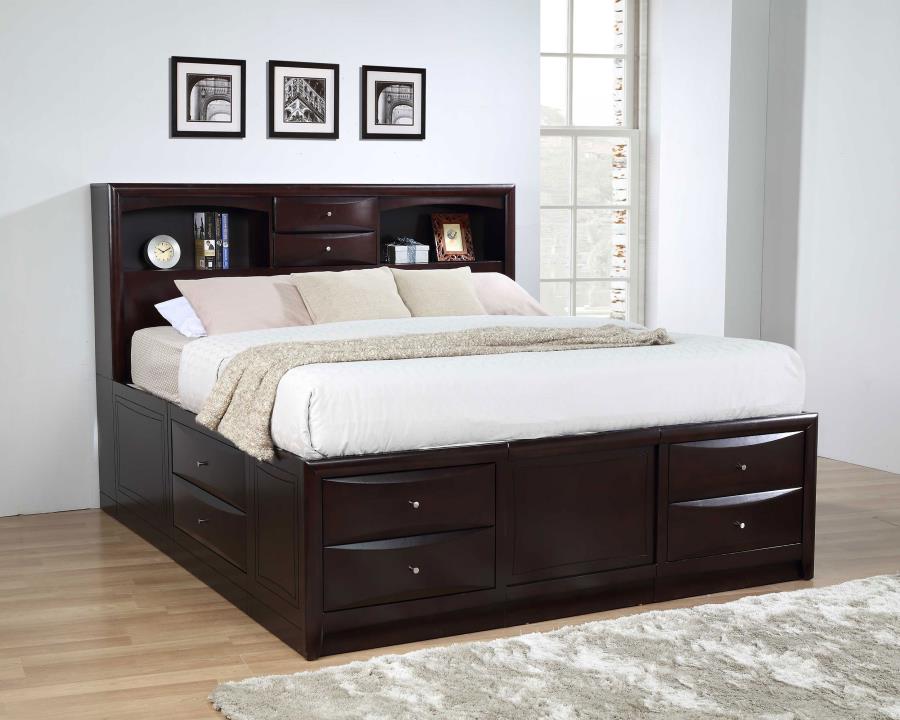 Phoenix Wood Queen Storage Bookcase Bed - Cappuccino