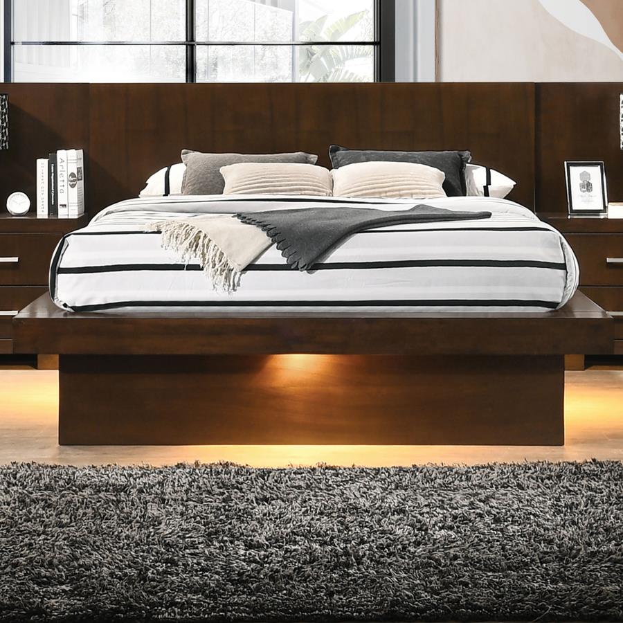 Jessica Wood Queen LED Panel Bed - Cappuccino