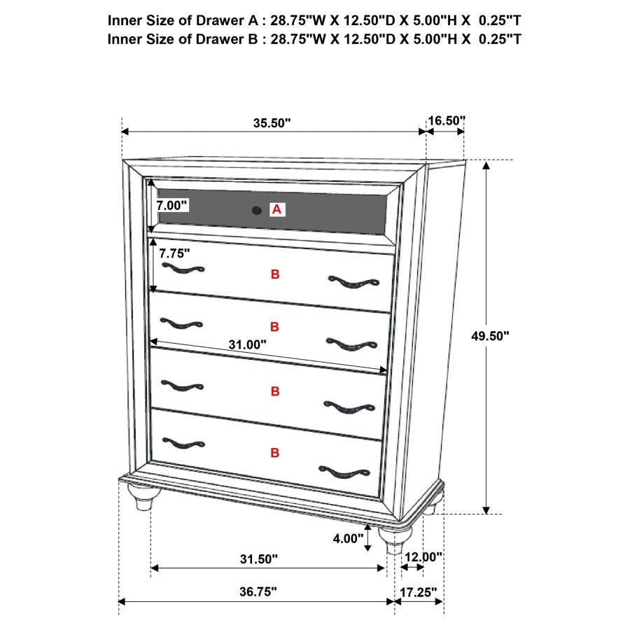 Barzini 5-drawer Bedroom Chest - Black