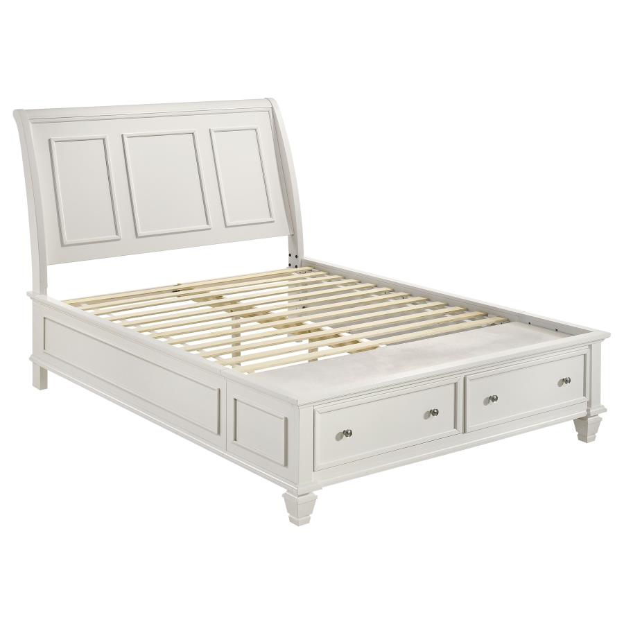 Sandy Beach Wood Queen Storage Panel Bed - Cream White