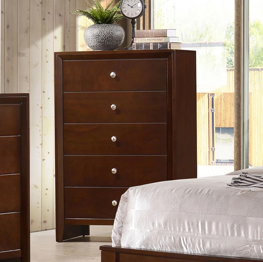 Serenity 5-drawer Bedroom Chest - Rich Merlot