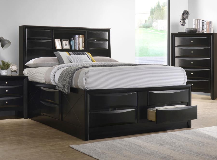 Briana Wood Queen Storage Bookcase Bed - Black