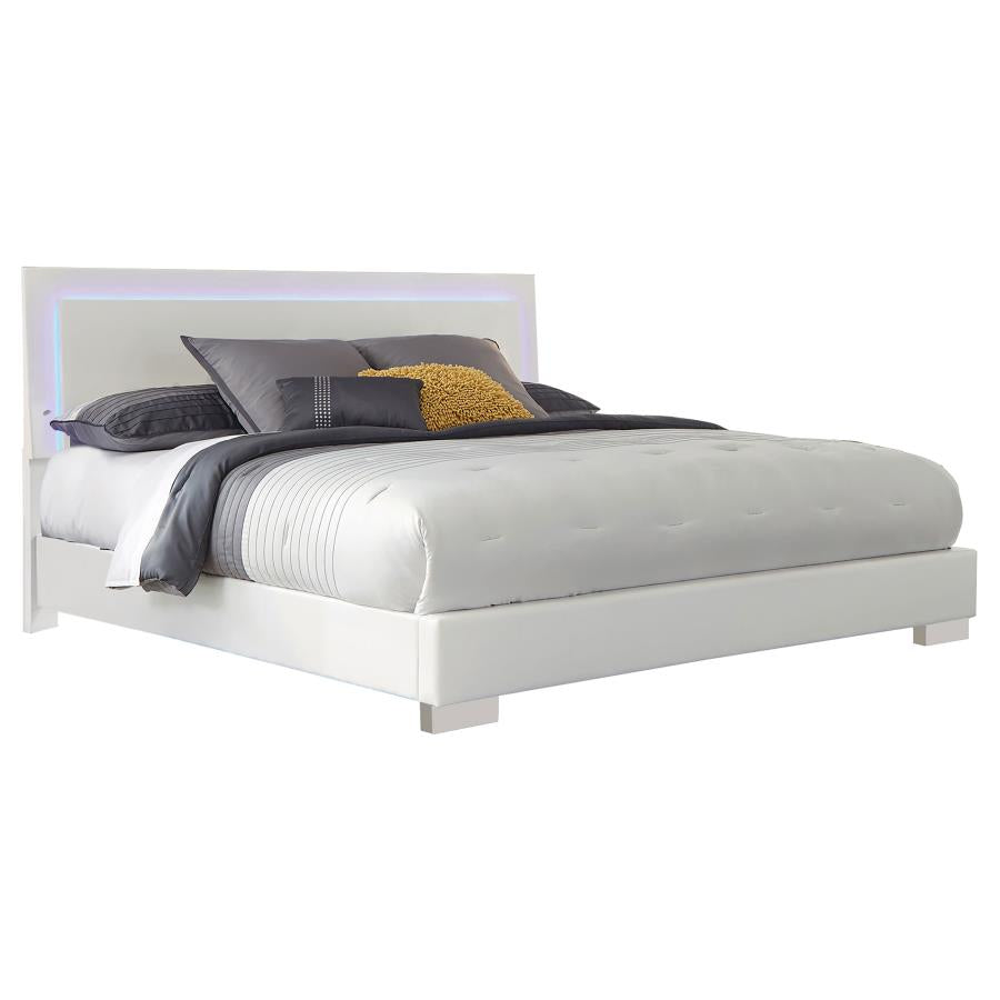 Felicity Wood Eastern King LED Panel Bed - White High Gloss