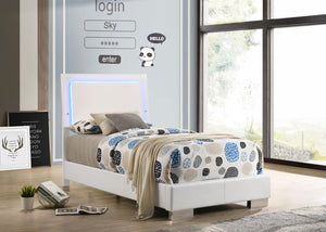 Felicity Wood Twin LED Panel Bed - White High Gloss