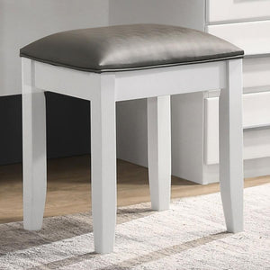 Felicity Upholstered Vanity Stool - Metallic and Glossy White