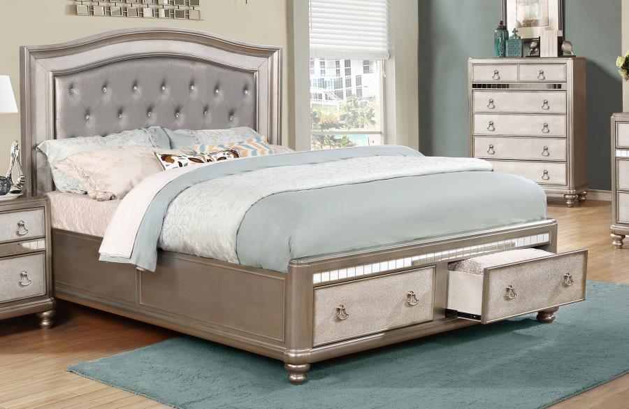 Bling Game Eastern King Storage Panel Bed - Metallic Platinum