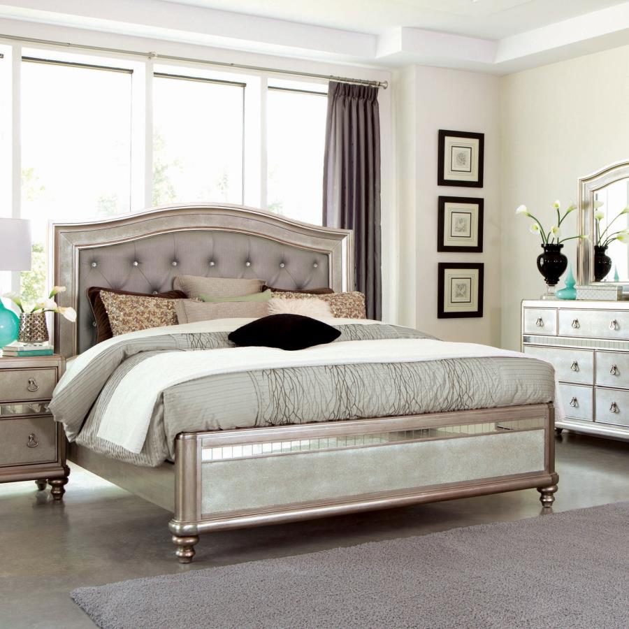 Bling Game Wood Eastern King Panel Bed - Metallic Platinum