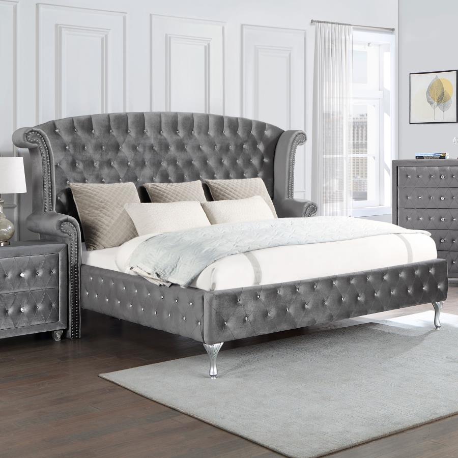 Deanna Upholstered Eastern King Wingback Bed - Grey