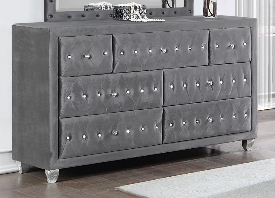 Deanna 7-drawer Upholstered Dresser - Grey