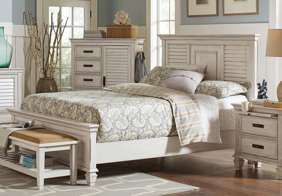 Franco Wood Queen Panel Bed - Distressed White