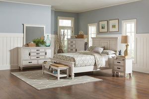 Franco Wood Queen Panel Bed - Distressed White