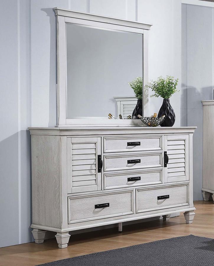 Franco 5-drawer Dresser with Mirror - Distressed White