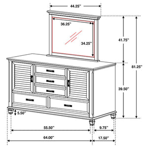 Franco 5-drawer Dresser with Mirror - Distressed White