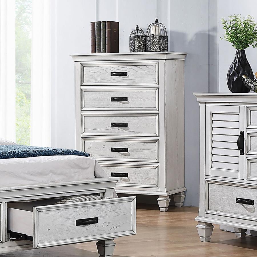 Franco 5-drawer Bedroom Chest - Distressed White