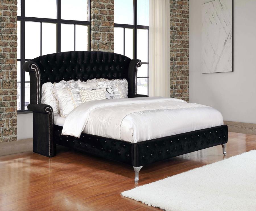 Deanna Upholstered Eastern King Wingback Bed - Black