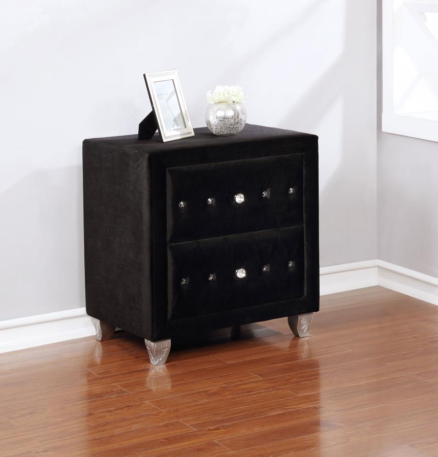 Deanna Upholstered 2-drawer Nightstand - Black