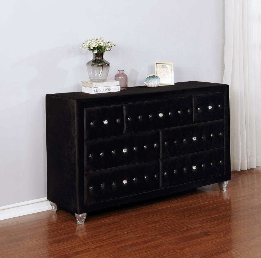 Deanna 7-drawer Upholstered Dresser - Black