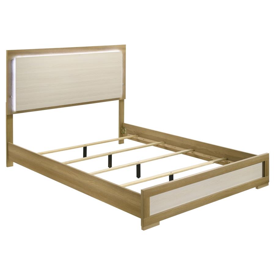 Hyland Wood Queen LED Panel Bed - Natural & White