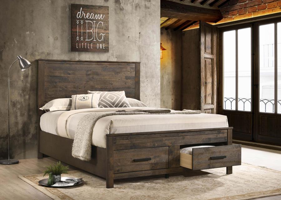 Woodmont Wood Queen Storage Panel Bed - Rustic Golden Brown