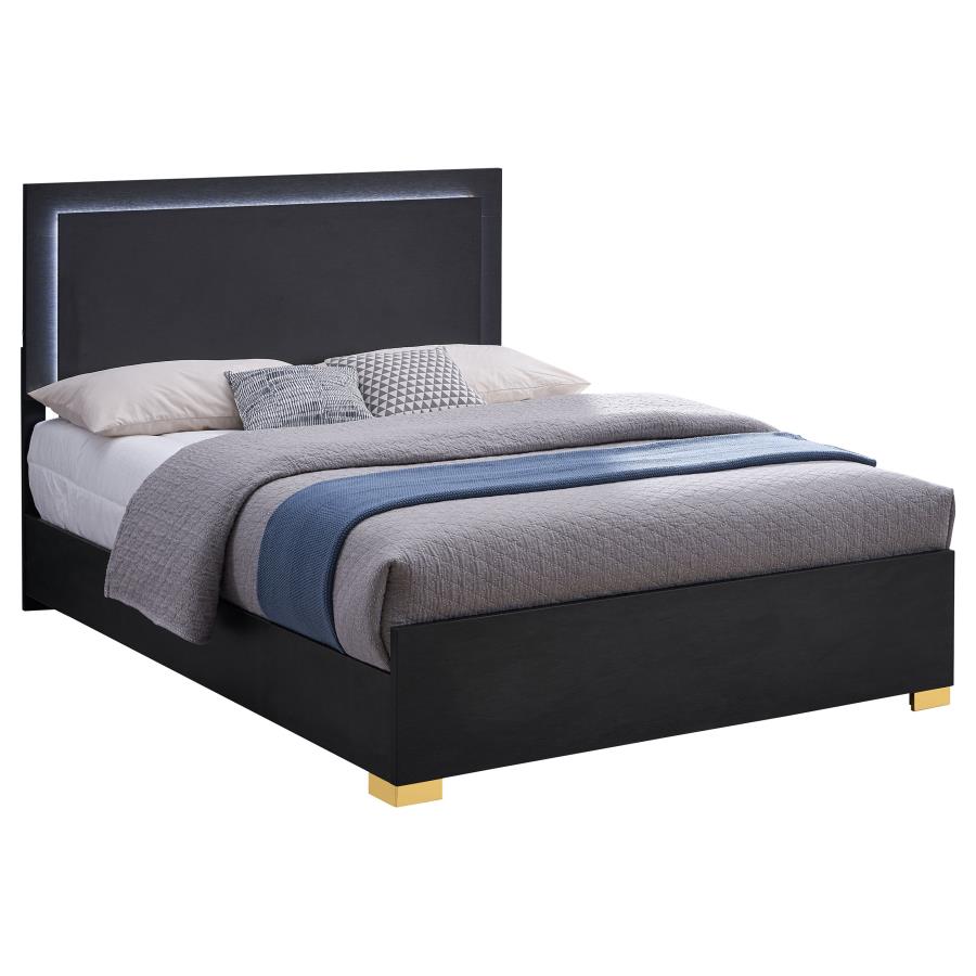 Marceline Wood Queen LED Panel Bed - Black