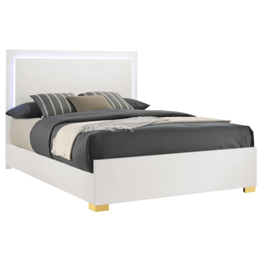 Marceline Wood Queen LED Panel Bed - White