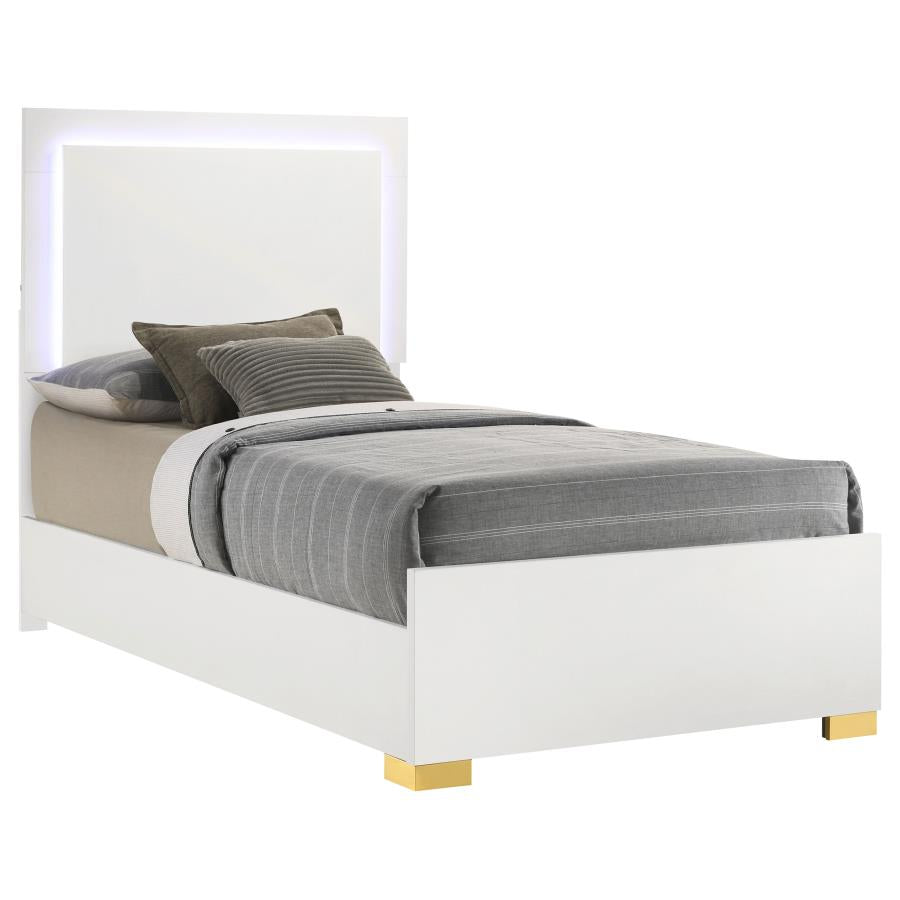 Marceline Wood Twin LED Panel Bed - White