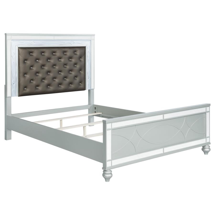 Gunnison Wood Queen LED Panel Bed - Silver Metallic