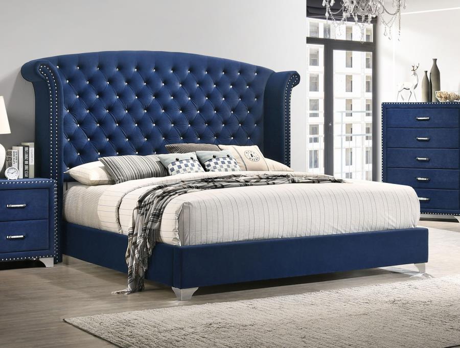 Melody Upholstered Queen Wingback Bed - Pacific Blue