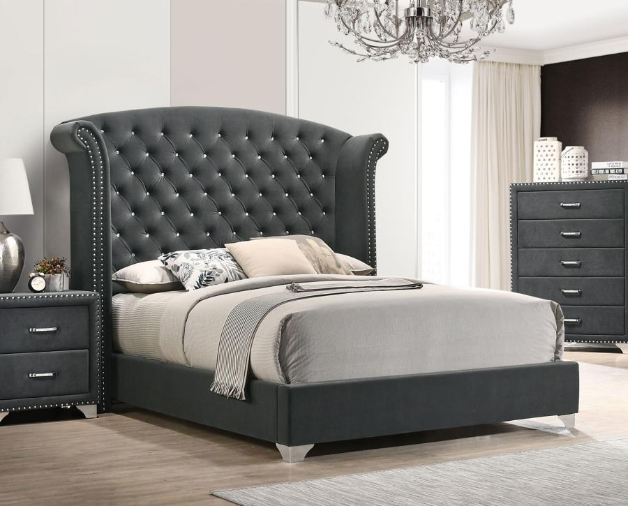 Melody Upholstered Eastern King Wingback Bed - Grey