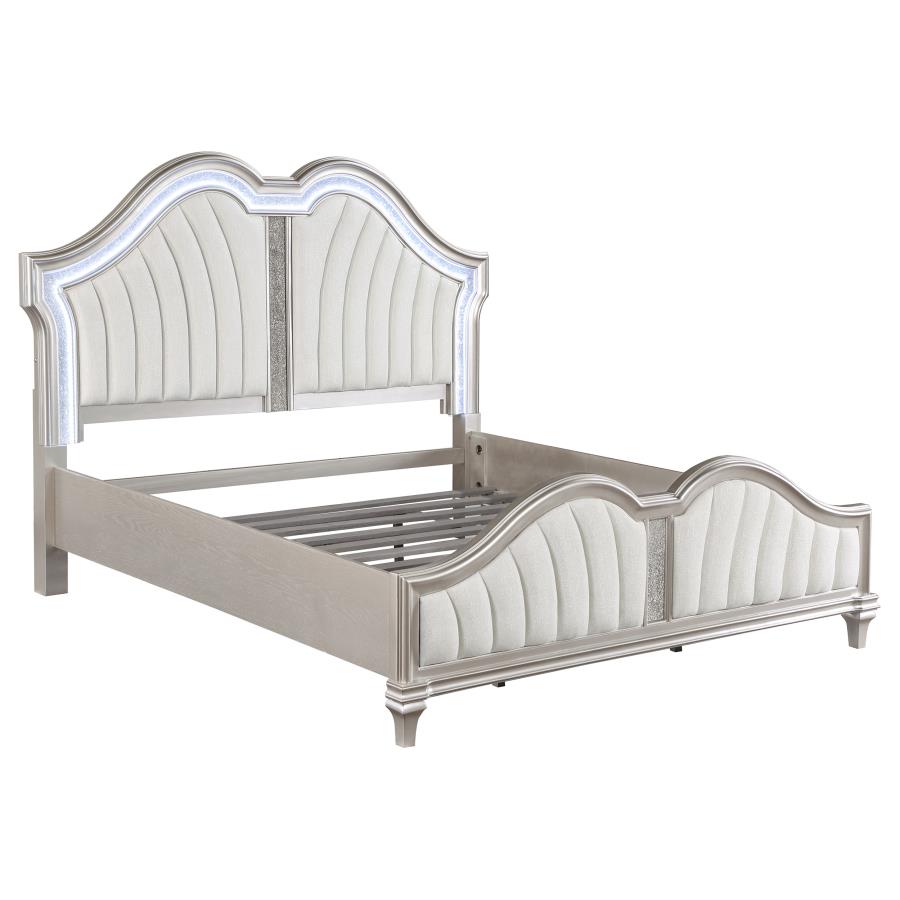 Evangeline Wood Queen LED Panel Bed - Silver Oak