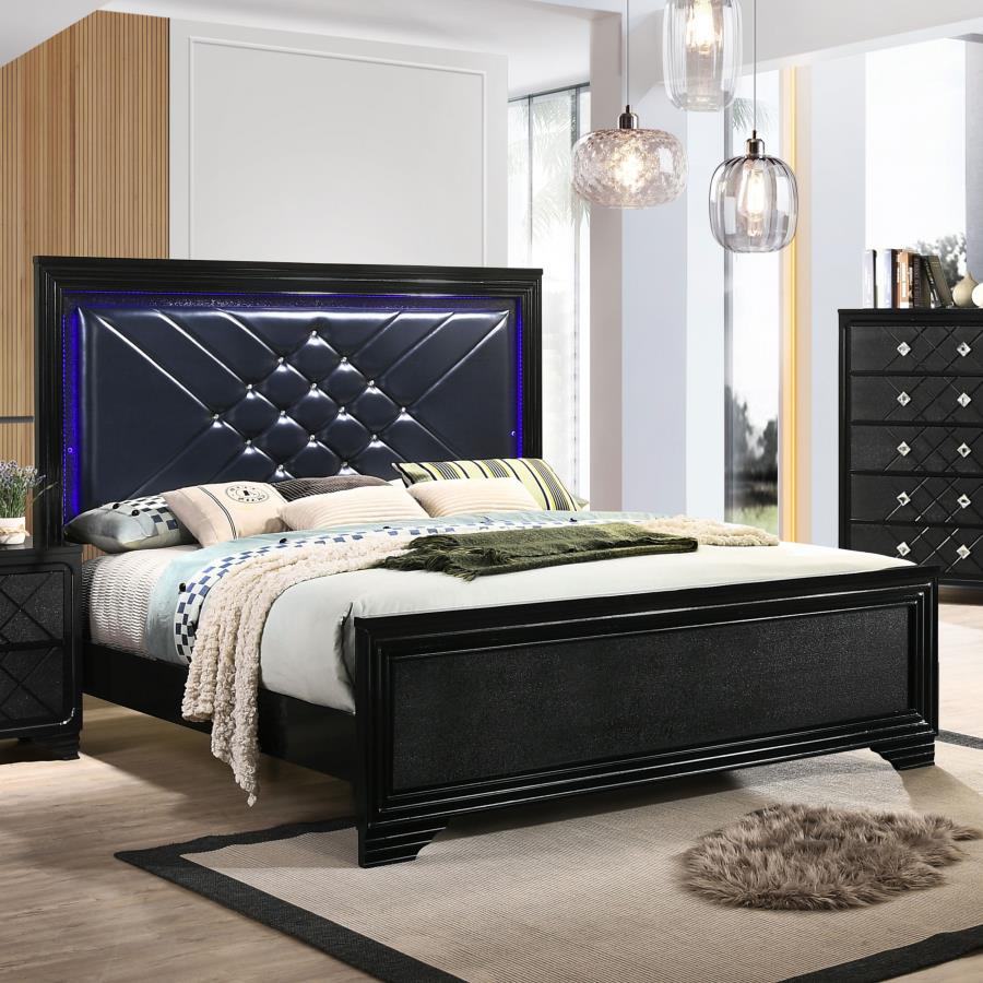 Penelope Wood Queen LED Panel Bed - Midnight Star