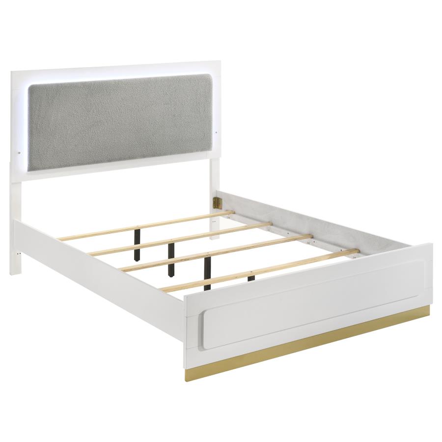 Caraway Wood Queen LED Panel Bed - White