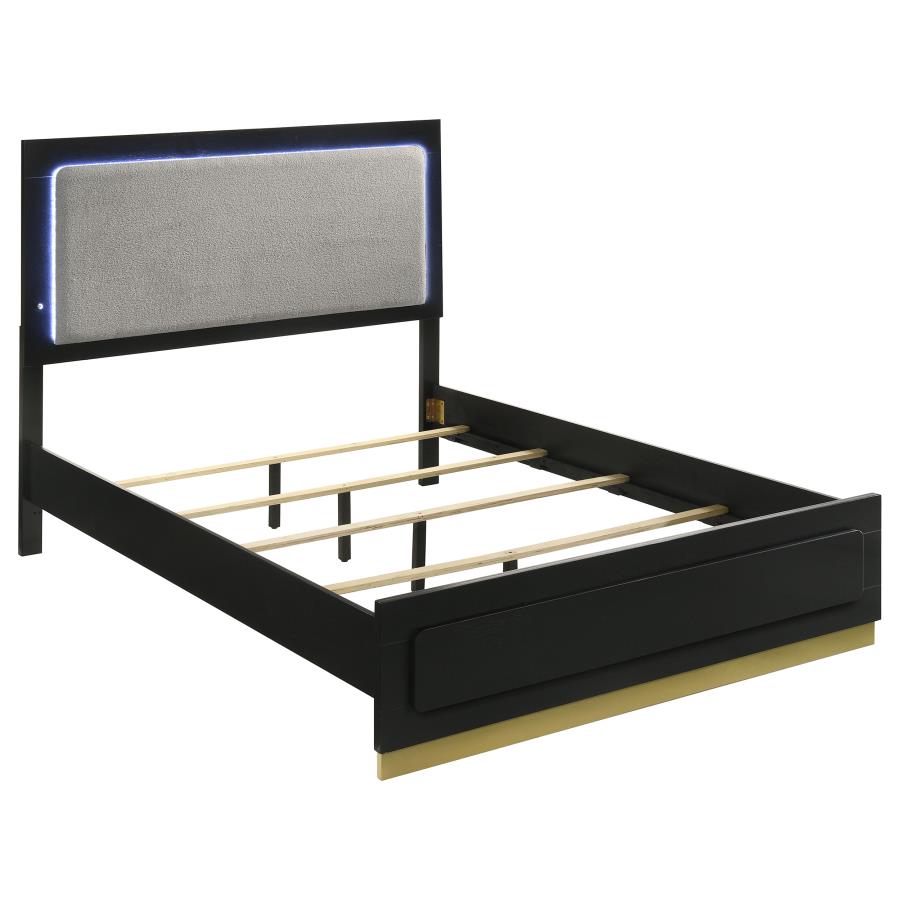 Caraway Wood Eastern King LED Panel Bed - Black