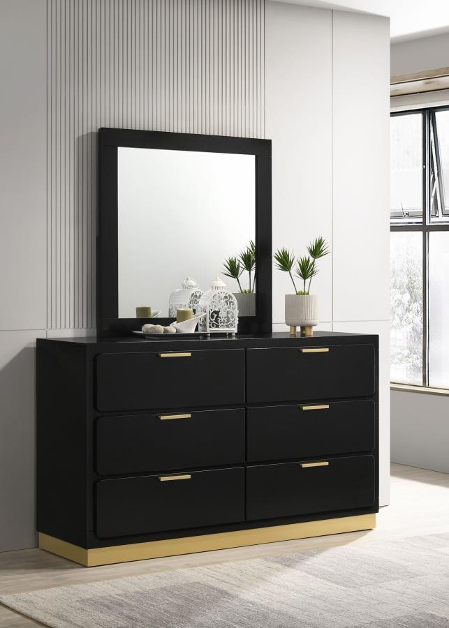 Caraway 6-drawer Dresser with Mirror - Black