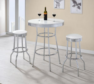 Retro 3-piece Round 1950s Bistro Pub Bar Table Set - White