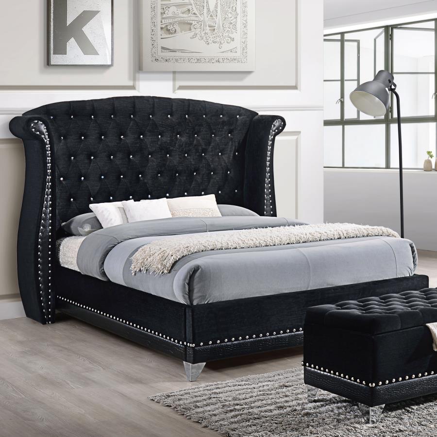 Barzini Upholstered Queen Wingback Bed - Black