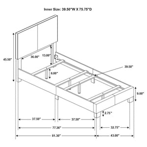 Dorian Upholstered Twin Panel Bed - Grey