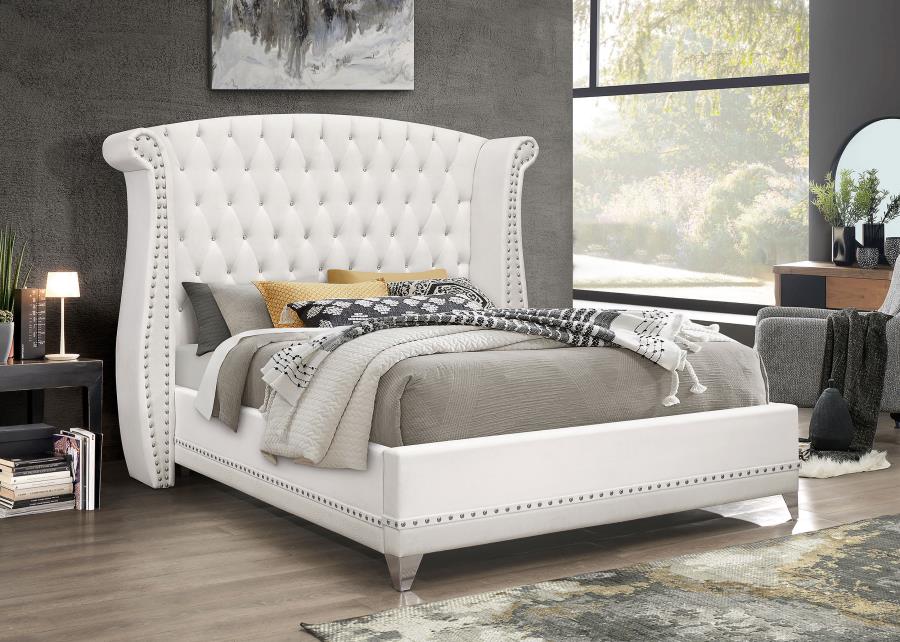 Barzini Upholstered Queen Wingback Bed - White