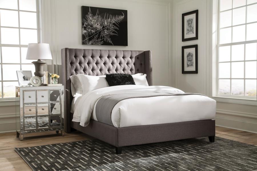 Bancroft Upholstered Queen Wingback Bed - Grey