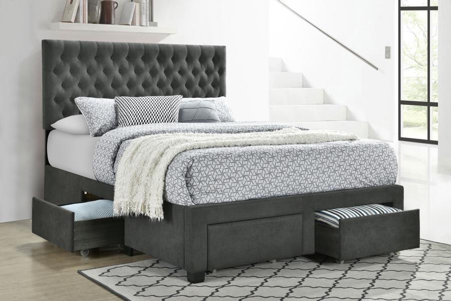 Soledad Upholstered Eastern King Storage Panel Bed - Grey